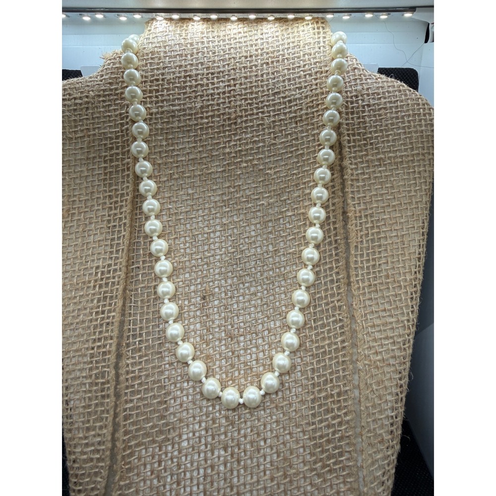 J.Crew Faux Pearl Ribbon Tie Necklace Cream Gold Tone Hand Knotted Adjustable
